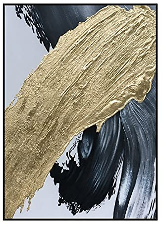 MWMG Acrylbilder Auf Leinwand Handgemalt, Schwarze Textur Goldfolie Luxus Fauvismus Moderne Kunstwerke Abstrakte Gemälde Handgemalte Ölgemälde Auf Leinwand Wandkunst Für Wohnzimmer Schlafzimmer Büro