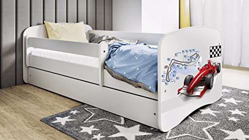 Bjird Kinderbett Jugendbett 70x140 80x160 80x180 cm Weiß mit Rausfallschutz Matratze Schublade und Lattenrost Kinderbetten für Mädchen und Junge - Formel 160 cm