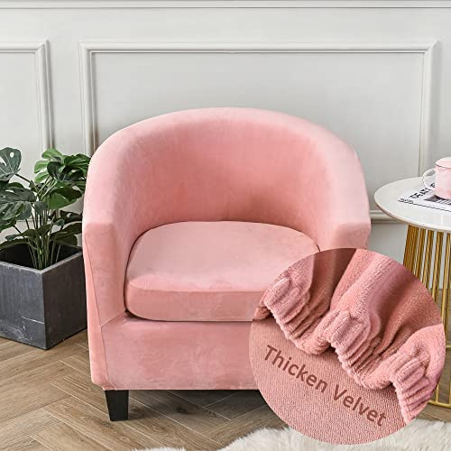 FANSU Velvet Sesselschoner Sesselbezug Elegant Einfarbig Sofabezug, 2-Teilige Tub Chairs Sesselhussen mit Armlehne, Sesselüberwurf für Clubsessel Loungesessel Cocktailsessel (Rosa)