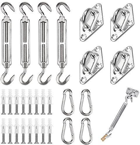 44 Pcs Sonnensegel Befestigung Kit, Sonnensegel Wasserdicht 304 Edelstahl, Befestigung Montage Werkzeug mit Schrauben für Sicheren Montage von Viereckigen und Dreieckigen