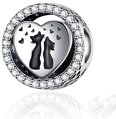 Aiwedanisting Femme Charms Une paire de chats Argent Sterling 925 Pendentif avec Zircon Cubique pour Bracelet