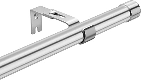 HARRMS Gardinenstange Silber Ausziehbar, 76-116cm, Verstellbare Vorhangstange Edelstahl, Scheibengardinenstange 1 läufig mit Halterungen und silbernen Endstücken für Schlafzimmer, Wohnzimmer
