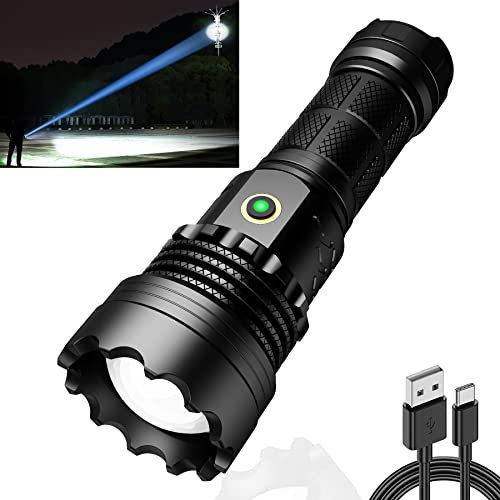 ASORT 【3km Extremweitschuss】 LED Taktische Taschenlampe Extrem Hell 500000 Lumen, starke, batteriebetrieben, USB aufladbar, IPX67 Wasserdicht,5 Lichtmodi für Camping Wandern Notfälle(1 * 26650 Akku)