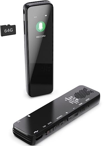 BliMySwe Registratore vocale da 64 GB Mini con riproduzione, registratore vocale digitale con cancellazione del rumore, registrazione HD, registratore vocale, registratore vocale