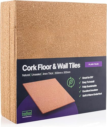 Treefloor Natural Plain Cork Tiles - 300mm x 300mm x 4mm (Plain, 75, Tiles)