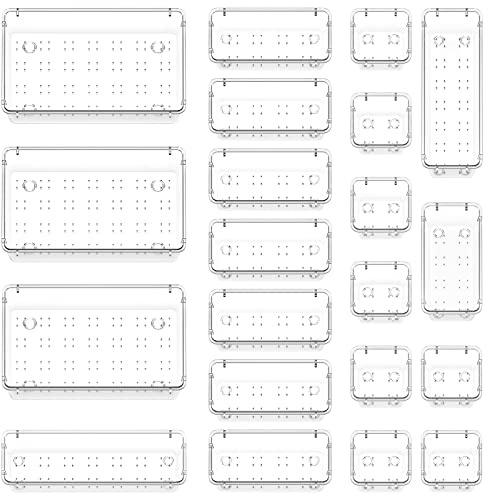 Lifewit 21 Pcs Makeup Drawer Organiser, Plastic Storage Boxes, Clear | Dividers for Desk, Vanity, Dressing Table, Cupboard, Office Bedroom Accessories, Kitchen Storage& Organisation, Room Decor