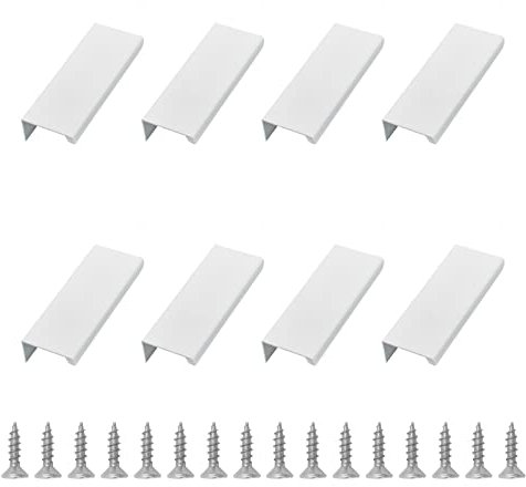 UFURMATE Fingerkantenzug für die Rückseite, 8 Stück, weiß, Aluminium, versteckte Griffe, verdeckte Fingergriffe, unsichtbare Laschen mit Schrauben für Schublade, Schrank (80 mm)