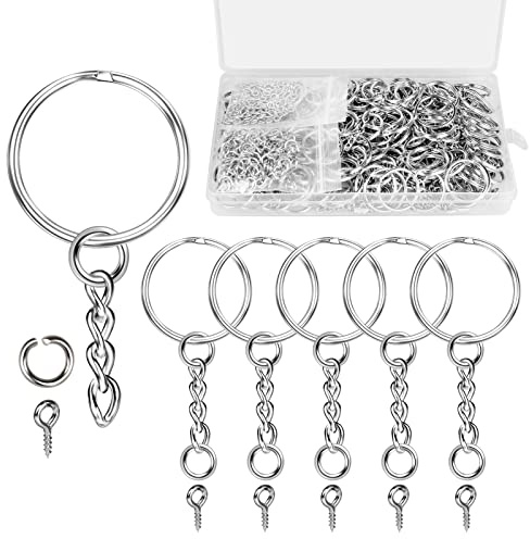 Schlüsselring mit Kette 450 Stück Schlüsselanhänger Ring Set (150 Schlüssel Ringe Kette+150 offene Binderinge+150Schrauböse Pins) Schlüsselringe 25mm für Schlüssel Handwerk DIY Schmuckherstellung