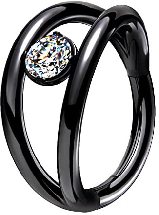 Piercingfaktor Doppel Clicker Scharnier Ring Nasen Piercing Septum Tragus Helix Nase Nasenring Nasenpiercing Ohr Knorpel Segment Klicker Kristall Schwarz 1,2mm x 10mm