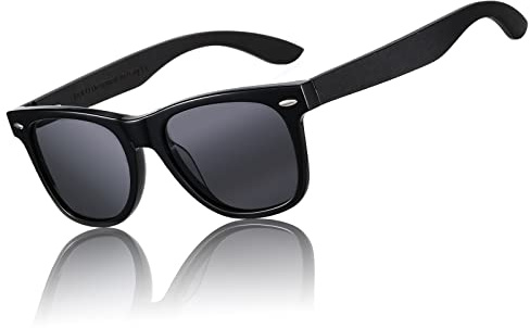 DUCO Retro-Holz Polarisierte Sonnenbrille Herren Damen Fahrerbrille 2141 | Umweltfreundliche Anglerbrille mit Walnussbügeln für Männer, UV400-Schutz Verspiegelte Linse Kat. 3, Geeignet als Geschenk