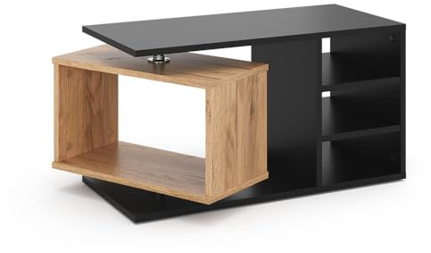 Vicco Couchtisch Rafi, Schwarz, 88 x 35 cm | mit drehbarem Regalboden und offenen Ablageflächen