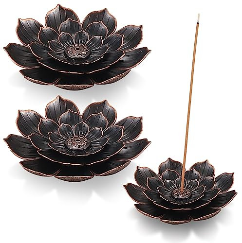 wugongshan 3 Pcs Lotus Incense Holder, Brass Lotus Stick Incense Holder, Detachable 6 Incenses Holes Holder, Cone Burner Ash Catcher Holder, for Office Tea House Home Accessories