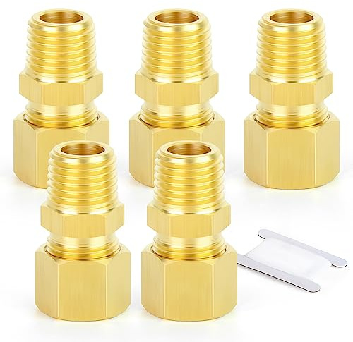 ERGAOBOY 5 piezas de accesorios de tubo de compresión de latón, 10 mm de diámetro exterior x 3/8 BSP hembra, conector recto de unión de compresión
