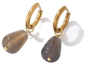 Edelstein Ohrringe Damen,Golden Charm Damen-Ohrhänger Mit Tropfenförmigem Anhänger Aus Grauem Achat Für Anspruchsvollen Stil