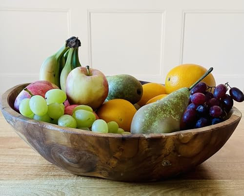 My Square Mile Chunky Rustic Wooden Teak Hand Carved Fruit Salad Bowl (30CMS),