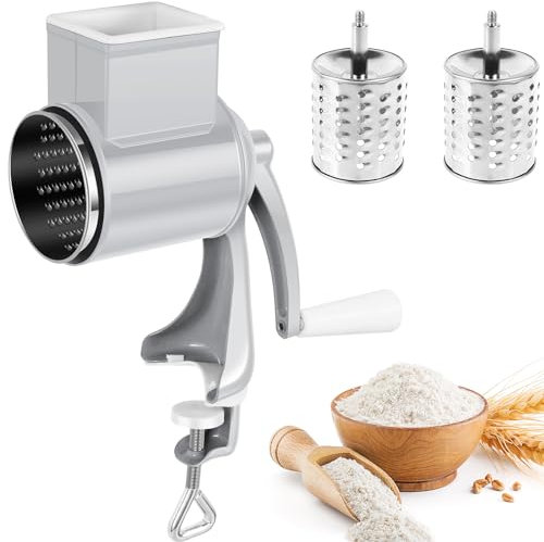 Grain Mill Manual Stainless Steel Cereal Mill Machine with Table Clamp Hand Crank Food Grinder with 2 Replacement Blades Reusable Multifunctional Hand Coffee Grinder for Nut Spice Wheat Coffee Kitchen