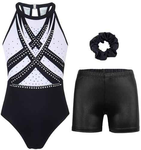 MODAFANS Gymnastikanzug für Mädchen mit Shorts, Tumbling-Tanzverschluss, Sportbekleidung, Set mit mehreren Geometrien, 8-9 Jahre