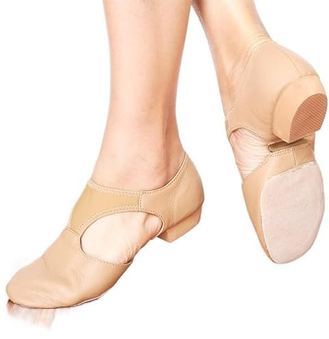 QSCTYG Ballettschuhe Echtes Leder Stretch Arch Griechische Sandalen Jazz Dance Schuhe Frauen Ballett Jazzy Tanzen Lehrer Sneaker Sandalen Übung Gym 88 (Color : Tan, Size : 37)