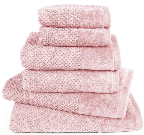 Pure Label Handtuch Set 6tlg 2xDusch 2xHand 2xGäste Rosa | 100% Baumwolle, weich & saugstark - Waschbar bis 60∘C, trocknergeeignet