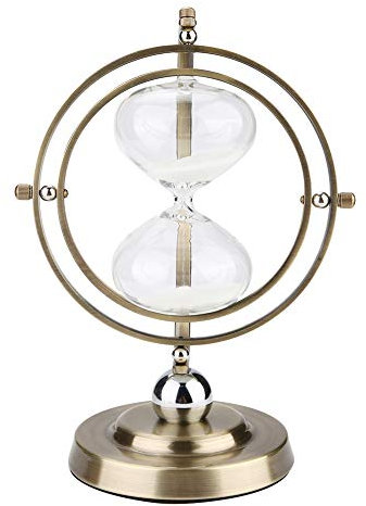 NOENNULL Sanduhr Timer 15 Minuten Sanduhr:Antike Sanduhr 15 Minuten,Vintage Messing Sanduhr 15 Min, Stundenglas dekorative, große rotierende Metallsandglas, NOENNULLzcup7efkon