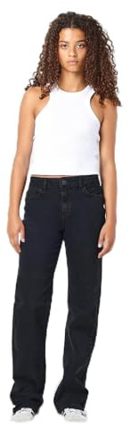 NOISY MAY Damen Denim Jeans Hose Wide Leg Mid Waist Stretch Pants NMYOLANDA, Farben:Schwarz-2, Größe:31W / 32L, Beinlänge:L32