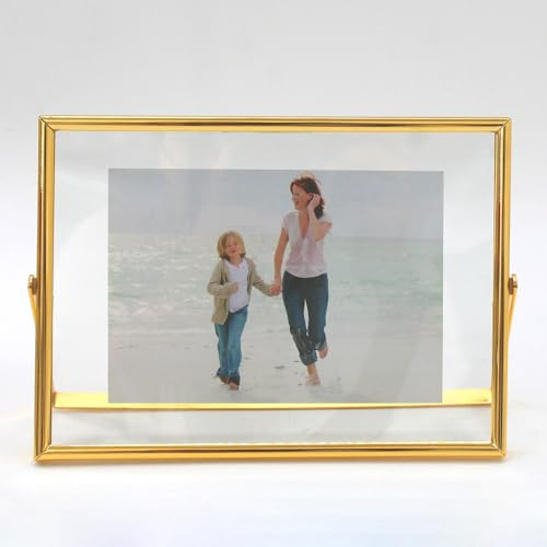 LEEMASING Floating Picture Frame Photo Frames Metal Glass Tabletop Desktop Display For Valentine Day, Wedding, Home or Office, Fit For 6x4 Inch Photo (Gold, 6x4 Inch)