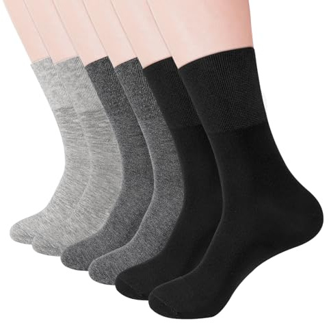 Meng Jiaran 6 Pairs Diabetic Socks for Men, Extra Wide Socks Loose Top Sock for Swollen Feet, Elastic Cotton Calf Sock for Men Hospital Working, Size 7.5-11.5(3 colors)