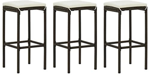 FUDUGEHMIOFWFJJ drehhocker,rollhocker,werkstatthocker,Barhocker mit Kissen 3 STK. Braun Poly RattanGeeignet für Wohnzimmer, Terrasse, Rezeption
