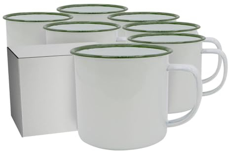 PixColor - Lot de 12 tasses à sublimation en métal avec anse | Bord vert | Capacité de 350 ml | Qualité AA | Boîte individuelle avec chaque tasse | By Club Nautique