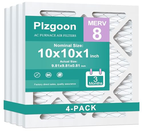 Plzgoon 10 x 10 x 1 Luftfilter MERV 8 MPR 600 plissierter AC-Ofenfilter Ersatz (genaue Maße (L x B x T): 24 x 24 x 2,2 cm, kompatibel mit Klimaanlage, AC, HVAC-Ofen (4 Stück)