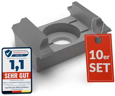 Qualinos 10x Doppelstabmattenzaun Klemmbock flach, PP-COPO, Silber/Verzinkt | UV-stabilisiert und frostfest, wird auf Metallpfosten genietet, Montage zusätzlich mit Nietmutter, platzsparende Lagerung