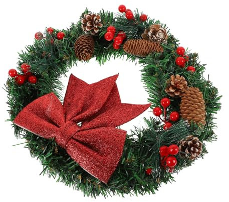 RORPOIR Weihnachtskranz An Der Tür Hängen Weihnachtsdeko Kranz Vor Der Haustür Heimdekoration Haustür Hängender Kranz Weihnachtswanddekoration Weihnachts-Bowknot-Kranz-Ornament Pflanze