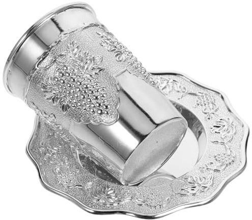 PRETYZOOM Engraved Kiddush Cup and Saucer Set for Shabbat and Jewish Holidays Metal Ceremonial Wine and Holiday Drink Glass for Rosh Hashanah and Hanukkah