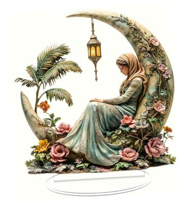 Milageto Decoración para Escritorio en el hogar y la Oficina, Estatua de de la, Elegante con Flores, Estilo artístico, acrílico Transparente, con Base Estable, tamaño 18x18 cm