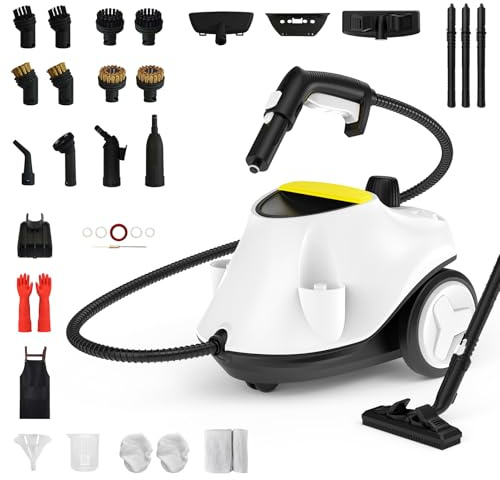 Steam Cleaner, 2000W Portable Household Steamer with 27 Accessories,Steamer for Cleaning with 6M Extra-Long Power Cord,Suit for Floor,Tile, Carpet, Furniture, Upholstery, Grout, Kitchen, Car (white)