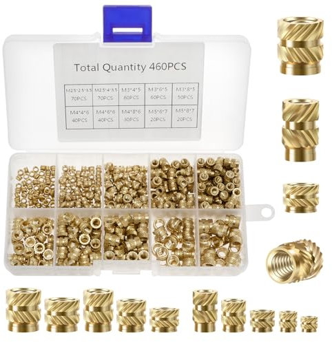 460 Stück Gewindeeinsatz M2.5 M3 M4 M5 Einpressmuttern 3D Druck Messing Gewindebuchse mit Kunststoff-Box Einschmelzgewinde Set für 3D-Druckkomponenten und Kunststoffteile