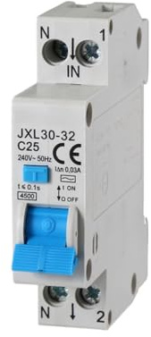 gloca Interruttore Magnetotermico Differenziale 1P+N 30mA 220V 4.5KA 1 Modulo DIN (25 Ampere)