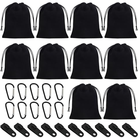 SANLIUSANJIU Tragbare Gewichtstasche für Pavillon-Vorhänge im Freien, 10 Gewichtstaschen + 10 Karabiner +10 Clips, Außenvorhängen-Zelten Tischdecken Winddicht Sandsack Gewichtstasche (Schwarz)