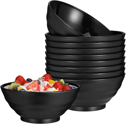 saerryor 10Pcs Unbreakable Bowl Set, 26oz/750ml Large Lightweight Plastic Bowls Black Serving Bowls Idea for Cereal Dessert Salad Oatmeal, Dishwasher and Microwave Safe