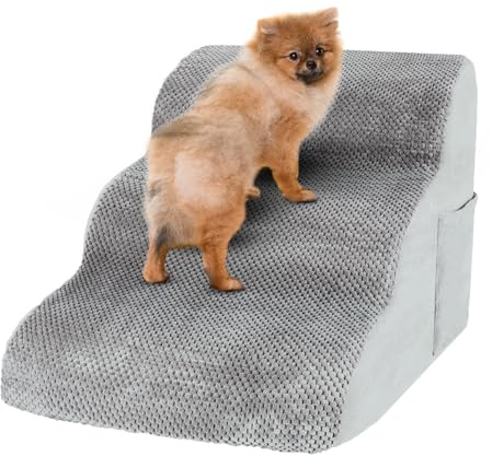 Ruffles Pet Co Hundetreppe für Bett, rutschfeste Haustiertreppe für kleine bis mittelgroße Hunde und Katzen, 3-stufige Hunderampe für Sofa mit hochdichtem Schaumstoff und abnehmbarem Bezug, 54 x 34 x