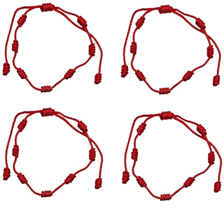 MYSTIC JEWELS - Röda lyckoarmband med knutar, set med 4, lycka och skydd, onda öga-armband, med presentpåsar