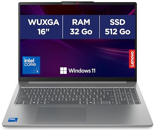 Lenovo IdeaPad Slim 5 16IRH10R - Ordinateur Portable 16'' WUXGA (Intel Core 5 210H, RAM 32Go, SSD 512Go, Intel Graphique, Windows 11 Home) Clavier AZERTY Français - Gris