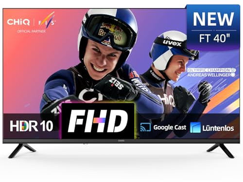 CHIQ L40FT 40 Zoll Full HD, (100 cm) Smart Fernseher, HDR10&HLG, Dolby Audio & DBX-tv, mit WLAN, Multi-Screen, Triple Tuner DVB-C/T2/S2, Prime Video, Netflix, YouTube, Google TV