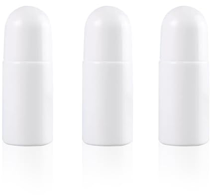 Homiladi Roll-on Bottles 50ml | 3Pcs Refillable Empty Roller Bottles Container with Plastic Roller Ball | Reusable Rollerball Bottle Applicator for Perfume, Essential Oils, Balms (White)