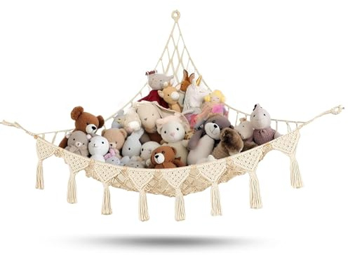 yolzhxe Rete di Peluche, Treccia in Pizzo Bohémien Amaca Giocattolo, Sospensione Porta Pupazzi, Contenitore per Peluche Sospeso per La Cameretta dei Bambin