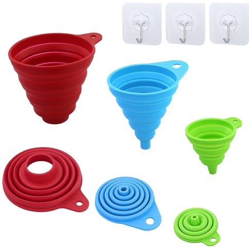 Juego De Embudos De Silicona Plegable Para Rellenar Botellas Pequeñas,embudos Plegables Para Ahorrar Espacio (pequeño/medio/grande) Con 3 Ganchos