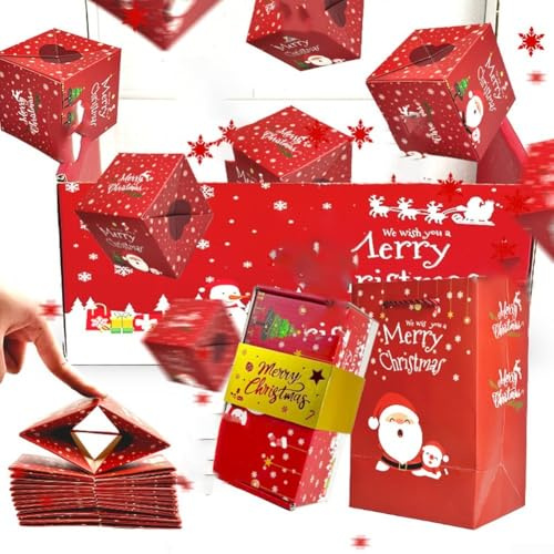 Boîte cadeau surprise « Explosion for Money » - Boîte surprise créative de Noël rouge avec confettis explosifs et rebondissant, pour anniversaires, mariages, festifs (A)