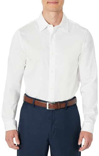Amazon Essentials Men's Slim-Fit Long-Sleeve Stretch Dress Shirt, White, S