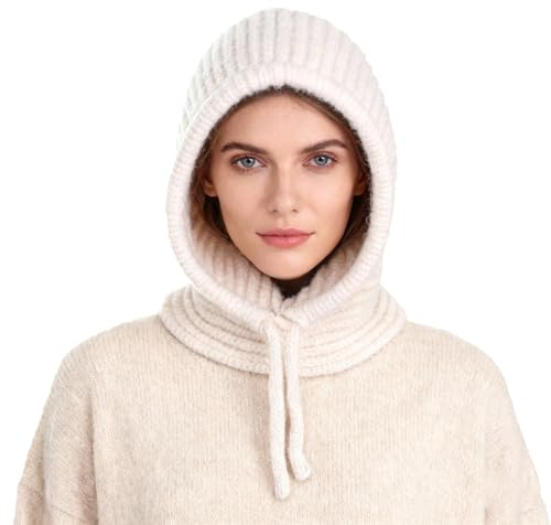 TAGVO Écharpe Capuche Tricotée 2-en-1 Hiver, Cagoule Thermique Cache-Cou Chaud pour Homme & Femme, Bonnet Tricoté Coupe-Vent avec Cordon Ajustable
