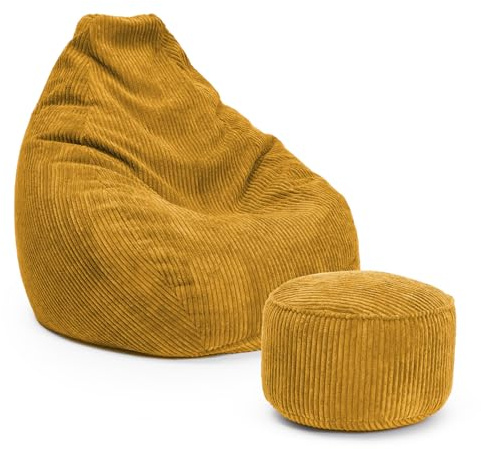 Lumaland Relax Set Cord – Sitzsack Giant + Pouf | Besser als Sofa, Sessel & Co. | XXL Bean Bag + Sitzpouf Hocker mit Füllung (EPS Perlen) für Indoor | Bodensofa für Wohnzimmer, Schlafzimmer & Gaming